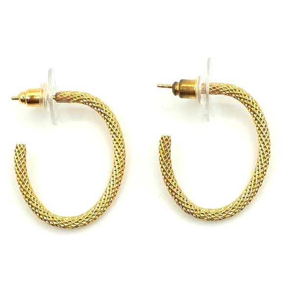 Gold-Tone Textured Hoop Earrings With Post Backing & Clear Rubber Stoppers - Picture 1 of 4
